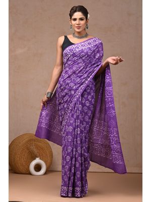 Beautiful Hand Block Printed Malmal Cotton Saree - KC100612