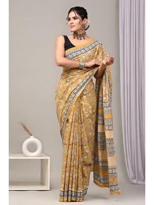 Beautiful Hand Block Printed Malmal Cotton Saree - KC100619