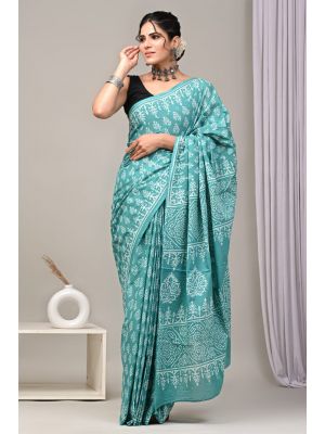 Beautiful Hand Block Printed Malmal Cotton Saree - KC100621