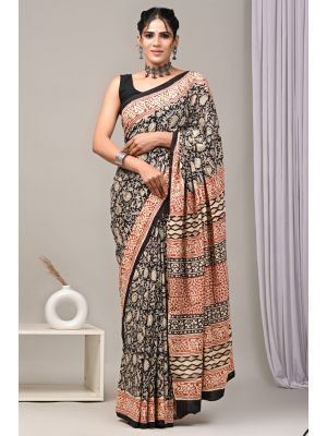 Beautiful Hand Block Printed Malmal Cotton Saree - KC100631