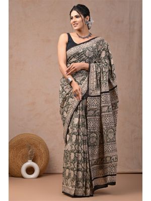 Beautiful Hand Block Printed Malmal Cotton Saree - KC100635