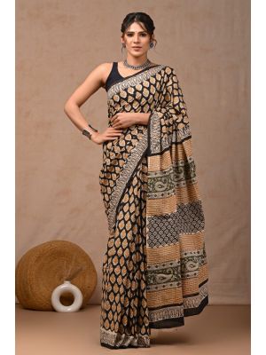 Beautiful Hand Block Printed Malmal Cotton Saree - KC100637