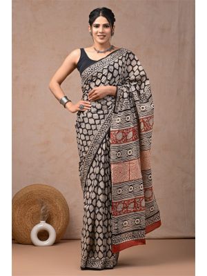 Beautiful Hand Block Printed Malmal Cotton Saree - KC100638