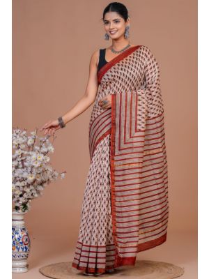 Beautiful Hand Block Printed Chanderi Silk Sarees - KC120565