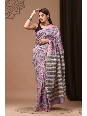 Beautiful Hand Block Printed Chanderi Silk Sarees - KC120581