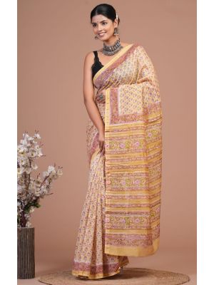 Beautiful Hand Block Printed Chanderi Silk Sarees - KC120584