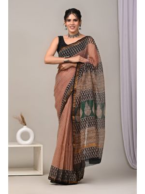 Beauitul Premium Quality Hand Block Printed Kota Doria Saree - KC150225