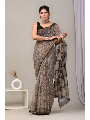 Beauitul Premium Quality Hand Block Printed Kota Doria Saree - KC150226