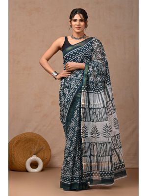 Beauitul Premium Quality Hand Block Printed Kota Doria Saree - KC150228