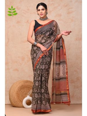 Beauitul Premium Quality Hand Block Printed Kota Doria Saree - KC150229