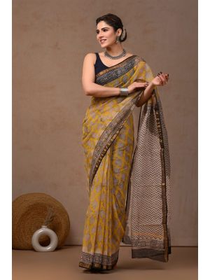 Beauitul Premium Quality Hand Block Printed Kota Doria Saree - KC150231