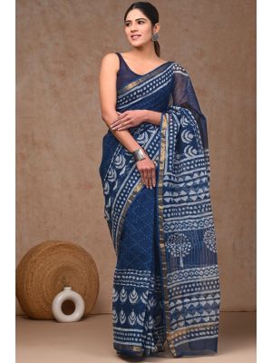 Beauitul Premium Quality Hand Block Printed Kota Doria Saree - KC150233