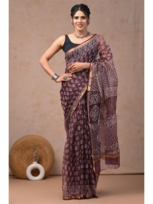 Beauitul Premium Quality Hand Block Printed Kota Doria Saree - KC150237