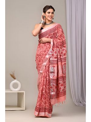Linen Cotton Saree with Beautiful Silver Zari Border - KC180104