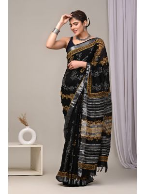 Linen Cotton Saree with Beautiful Silver Zari Border - KC180115