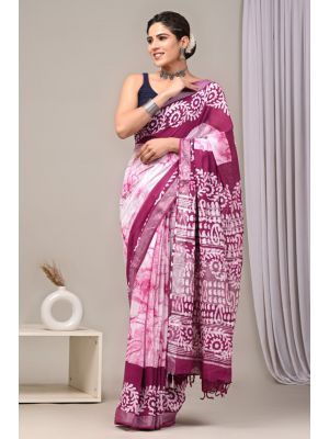 Linen Cotton Saree with Beautiful Silver Zari Border - KC180122