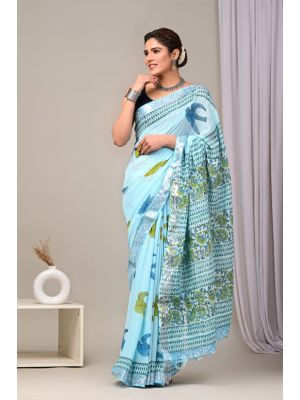 Linen Cotton Saree with Beautiful Silver Zari Border - KC180125