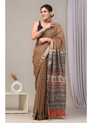 Linen Cotton Saree with Beautiful Silver Zari Border - KC180127