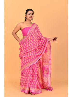 Linen Cotton Saree with Beautiful Silver Zari Border - KC180140