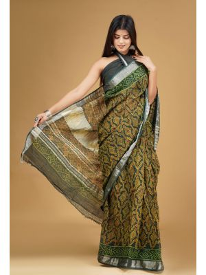 Linen Cotton Saree with Beautiful Silver Zari Border - KC180151