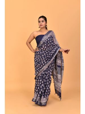 Linen Cotton Saree with Beautiful Silver Zari Border - KC180157