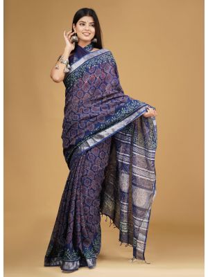 Linen Cotton Saree with Beautiful Silver Zari Border - KC180161