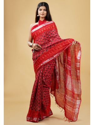 Linen Cotton Saree with Beautiful Silver Zari Border - KC180162