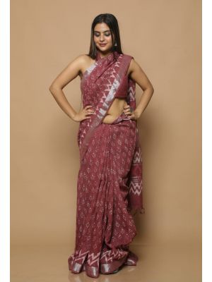 Linen Cotton Saree with Beautiful Silver Zari Border - KC180165