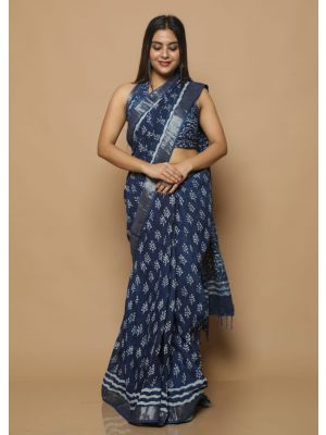 Linen Cotton Saree with Beautiful Silver Zari Border - KC180167