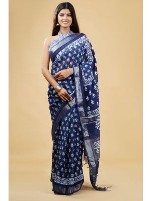 Linen Cotton Saree with Beautiful Silver Zari Border - KC180170