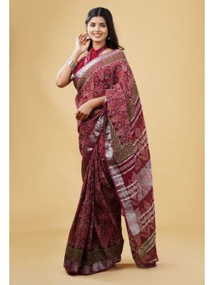 Linen Cotton Saree with Beautiful Silver Zari Border - KC180171