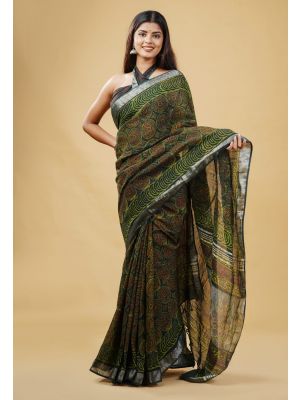 Linen Cotton Saree with Beautiful Silver Zari Border - KC180173