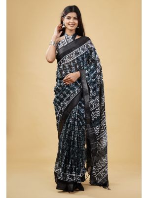 Linen Cotton Saree with Beautiful Silver Zari Border - KC180174