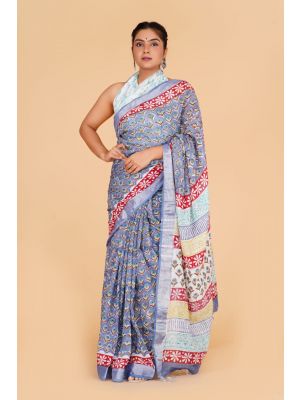 Linen Cotton Saree with Beautiful Silver Zari Border - KC180180