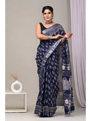 Linen Cotton Saree with Beautiful Silver Zari Border - KC180184