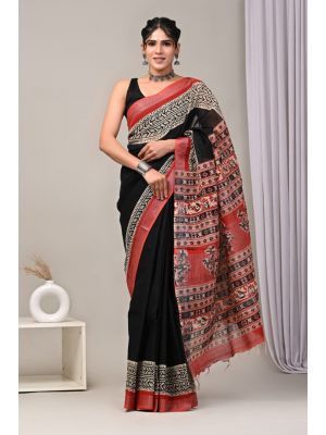 Linen Cotton Saree with Beautiful Silver Zari Border - KC180186