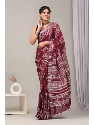 Linen Cotton Saree with Beautiful Silver Zari Border - KC180188