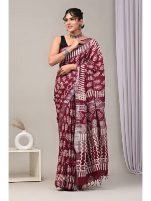 Linen Cotton Saree with Beautiful Silver Zari Border - KC180189