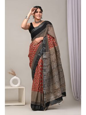 Linen Cotton Saree with Beautiful Silver Zari Border - KC180198