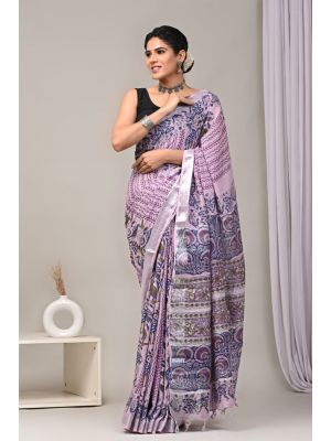 Linen Cotton Saree with Beautiful Silver Zari Border - KC180199