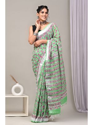 Linen Cotton Saree with Beautiful Silver Zari Border - KC180203