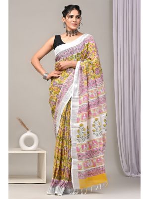 Linen Cotton Saree with Beautiful Silver Zari Border - KC180206