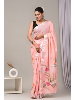 Linen Cotton Saree with Beautiful Silver Zari Border - KC180209