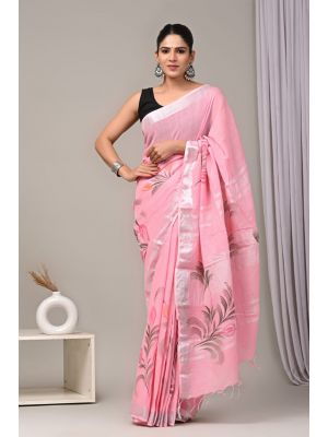 Linen Cotton Saree with Beautiful Silver Zari Border - KC180212