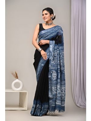 Linen Cotton Saree with Beautiful Silver Zari Border - KC180214