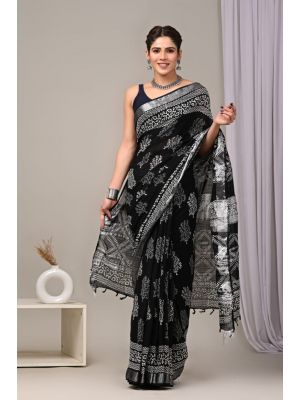 Linen Cotton Saree with Beautiful Silver Zari Border - KC180215