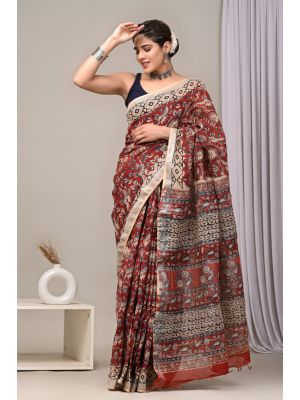 Linen Cotton Saree with Beautiful Silver Zari Border - KC180216