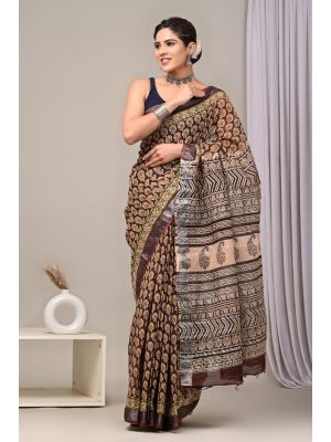 Linen Cotton Saree with Beautiful Silver Zari Border - KC180217