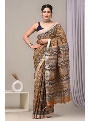 Linen Cotton Saree with Beautiful Silver Zari Border - KC180221