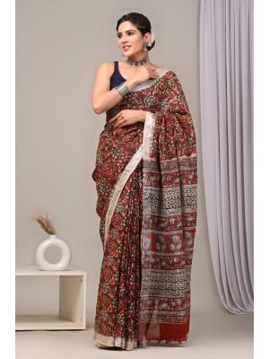 Linen Cotton Saree with Beautiful Silver Zari Border - KC180223